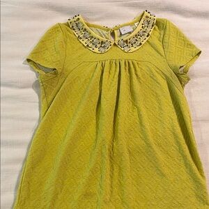 Anthropologie Yellow Short Sleeve Top with Embellished Collar